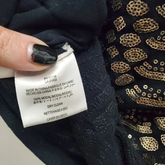 BCBGMaxAzria Women's Claire Black Gold Sequin Front Boxy Modal Dolman Top Sz‎ XS - Picture 4 of 5